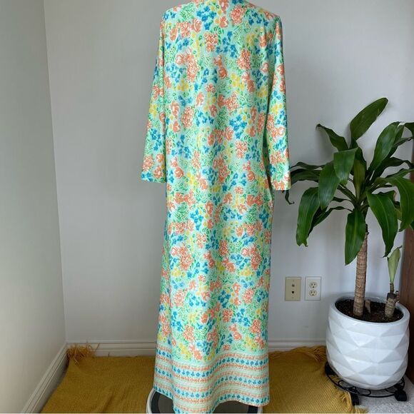 Vintage 70s 80s Nightgown House Dress Maxi Floral Hippie Woman Size Medium Green - Picture 4 of 9